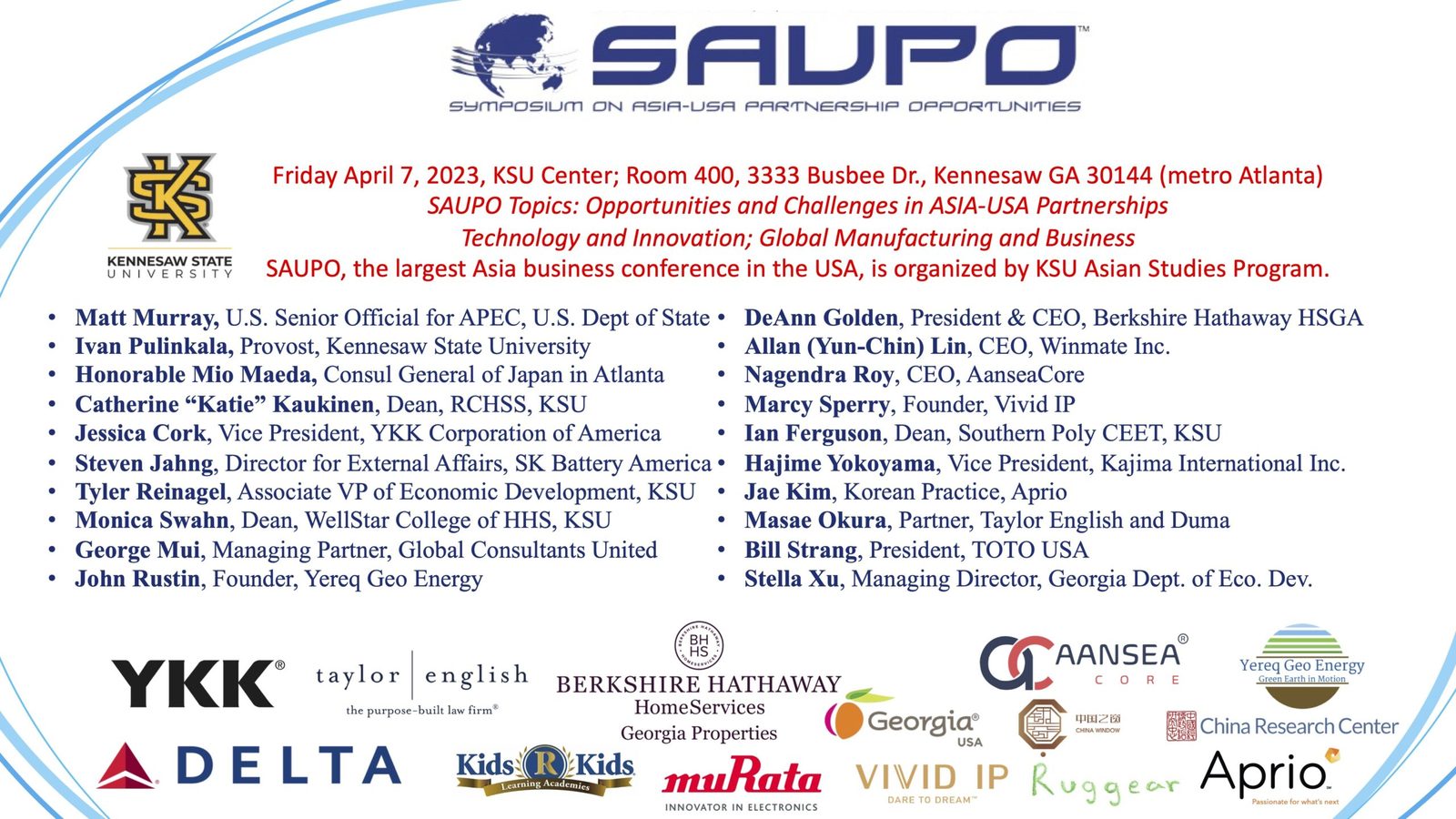 Symposium on ASIA-USA Partnership Opportunities (SAUPO) 2023